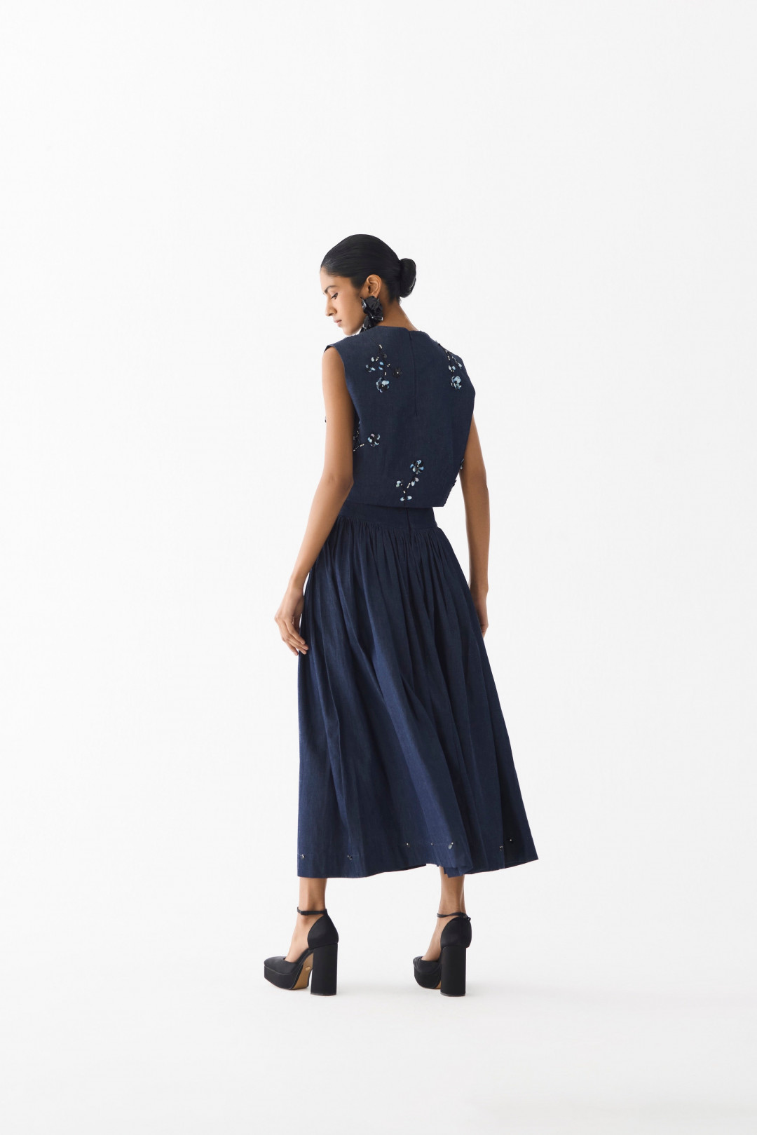 Calla Denim Crop Top and Skirt by Studio Rigu on curated-crowd.com