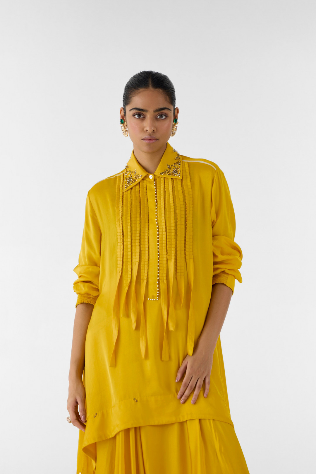 Amber Asymmetric Shirt & Knot Skirt by Studio Rigu on curated-crowd.com