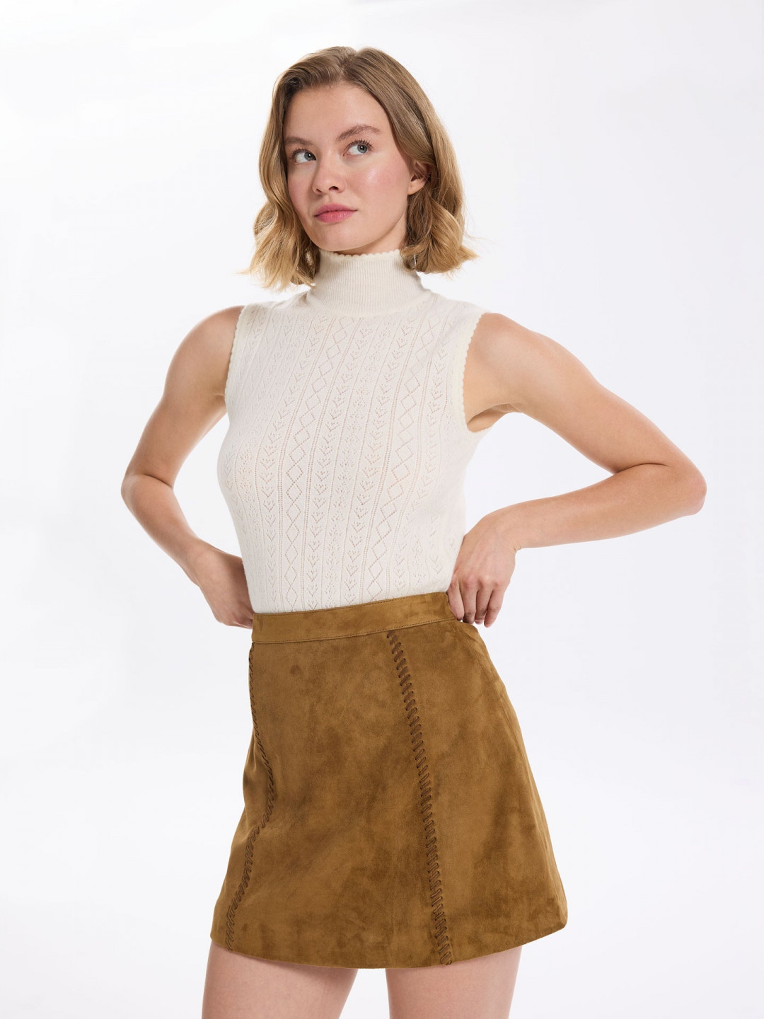 Border Leather Skirt by Faraway on curated-crowd.com