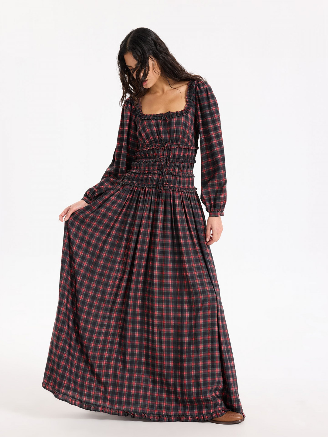 Roisin Dress Red Black Plaid by Faraway on curated-crowd.com