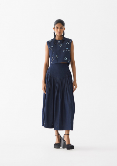 Calla Denim Crop Top and Skirt by Studio Rigu on curated-crowd.com