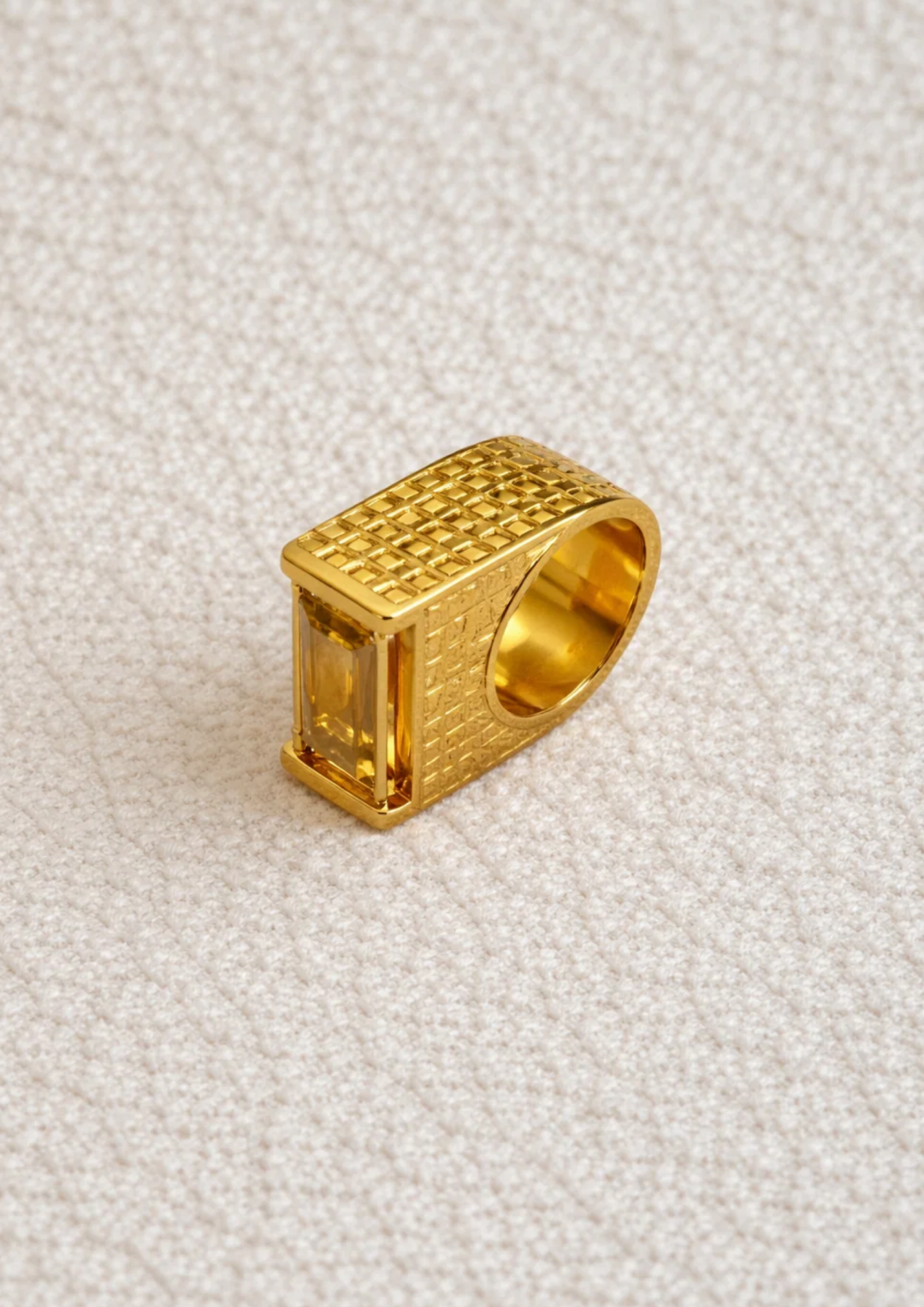 Lemon Quartz Chiselled Castle Ring by Tay Jewellery on curated-crowd.com