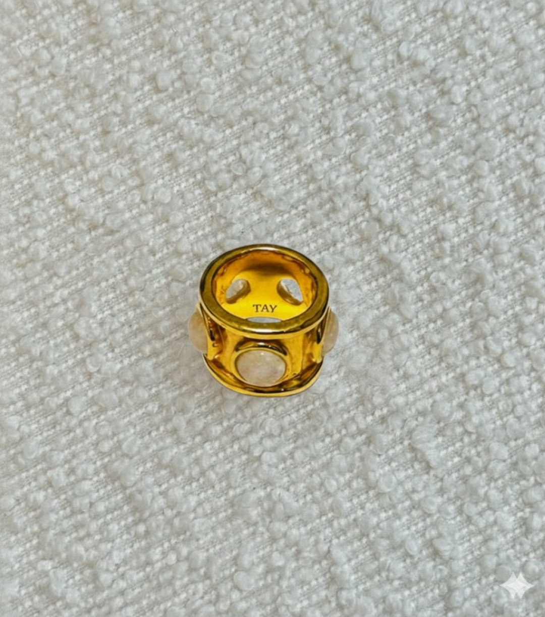 Rainbow Moonstone Set Guinevre Ring by Tay Jewellery on curated-crowd.com