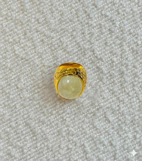 Prehnite Set Chiselled Ring by Tay Jewellery on curated-crowd.com