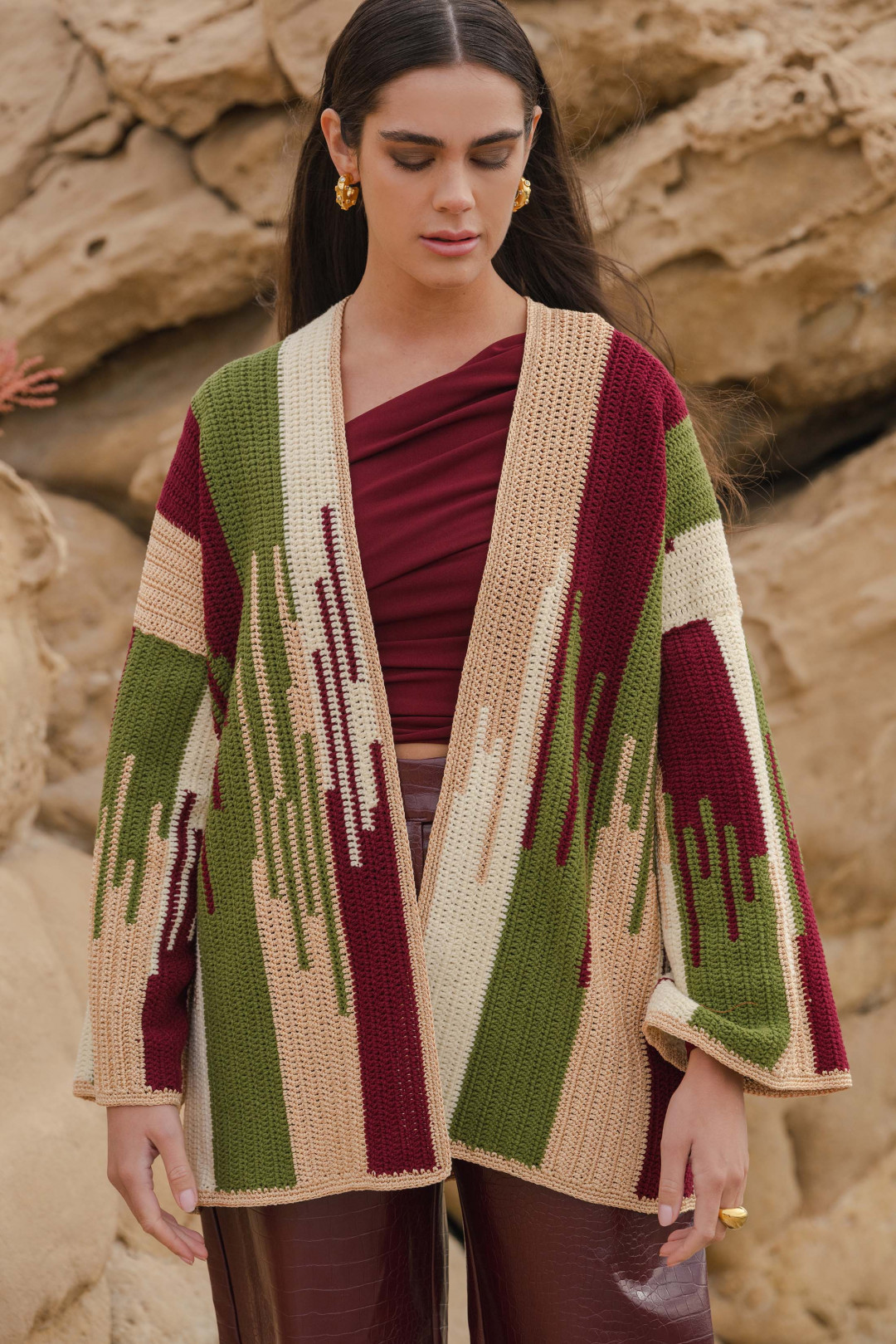 Jade Jacket Beige Burgundy by Jessica K on curated-crowd.com