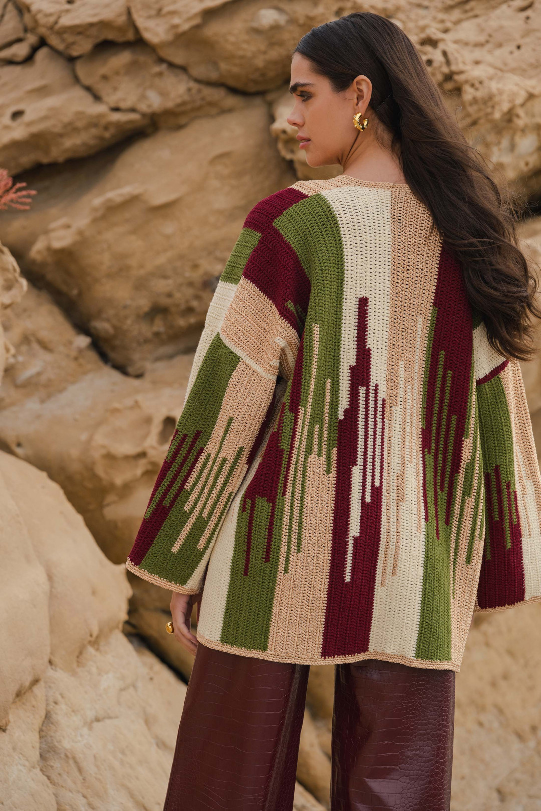 Jade Jacket Beige Burgundy by Jessica K on curated-crowd.com