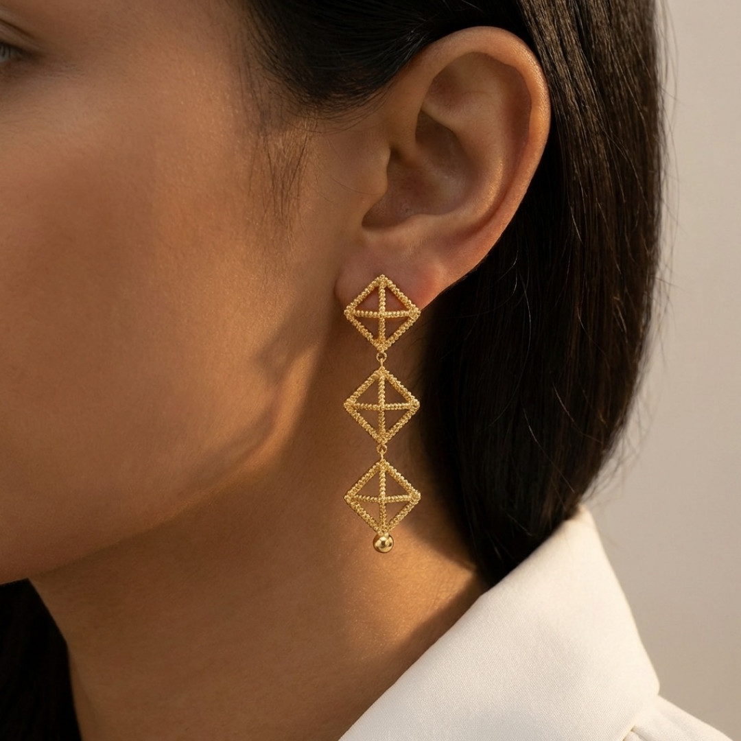 Triple Ropetwist Pyramid Eardrops by Tay Jewellery on curated-crowd.com