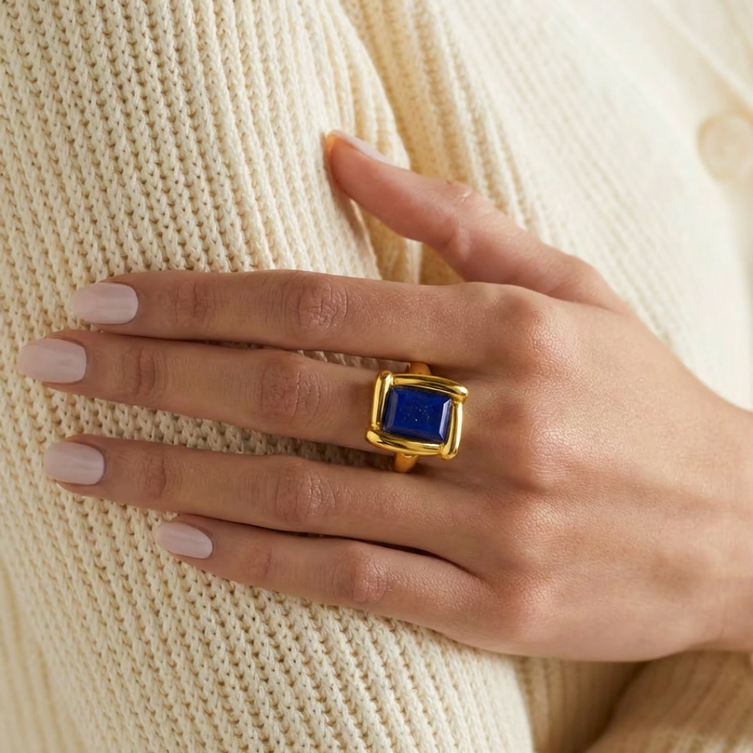 Lapis Set Oblong Wrapover Bezel Ring by Tay Jewellery on curated-crowd.com