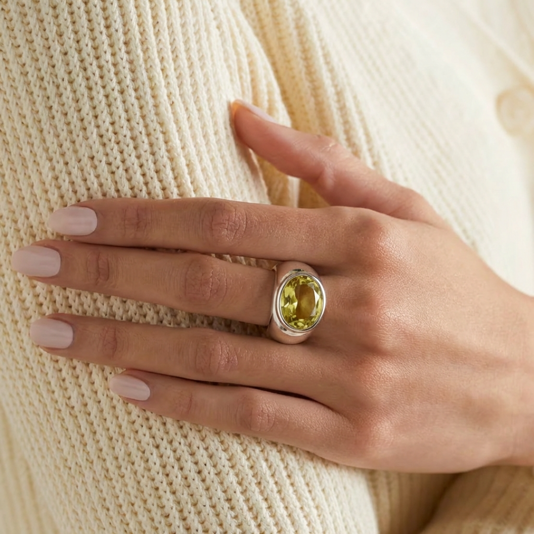 Lemon Quartz Set Tube Ring by Tay Jewellery on curated-crowd.com