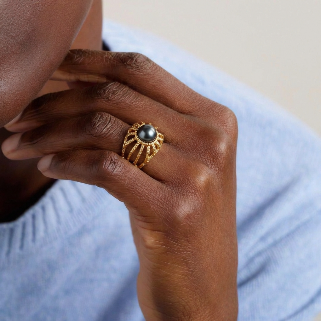 Black Pearl Set Princess Ring by Tay Jewellery on curated-crowd.com