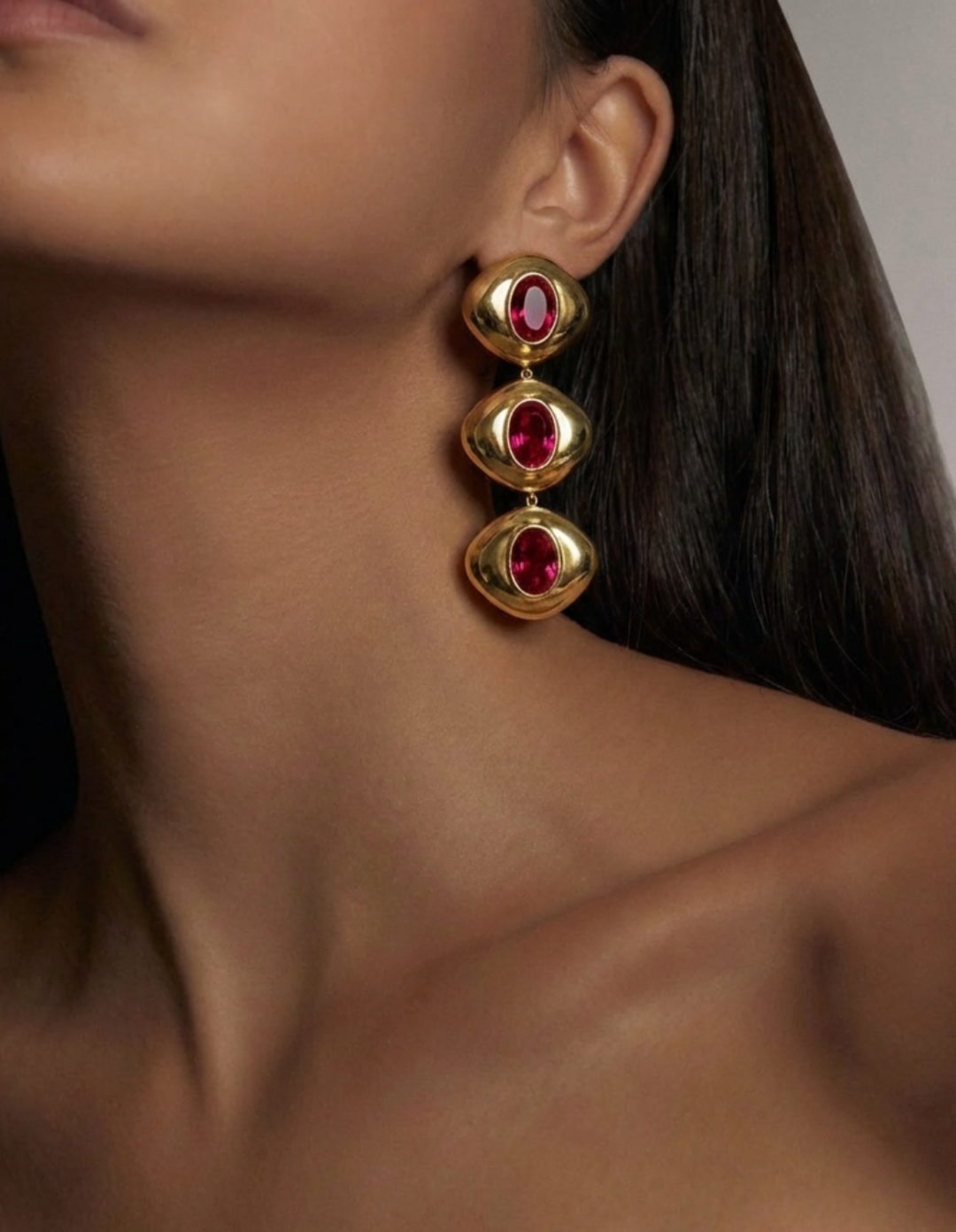 Chopra Ruby Gold Earrings by Jessica K on curated-crowd.com