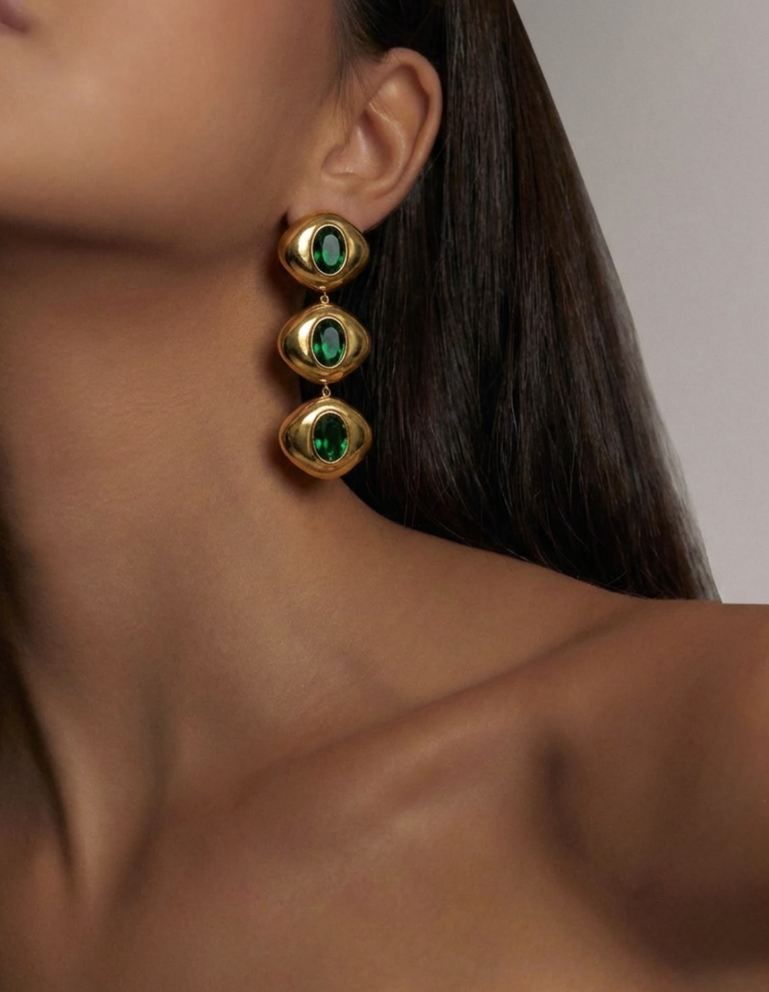 Chopra Emerald Gold Earrings by Jessica K on curated-crowd.com