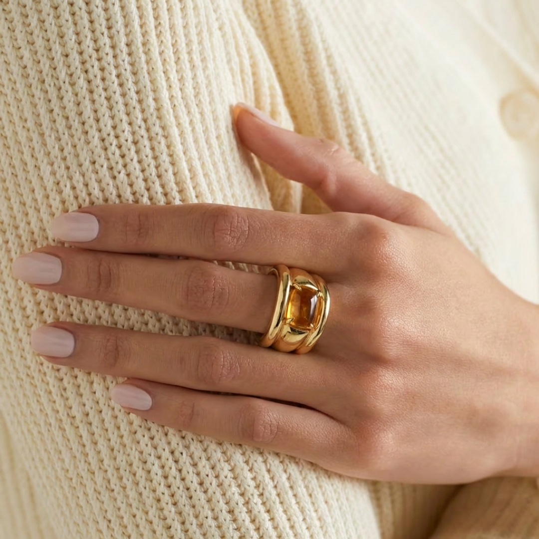 Sugarloaf Cabochon Citrine Set Octavia Ring by Tay Jewellery on curated-crowd.com