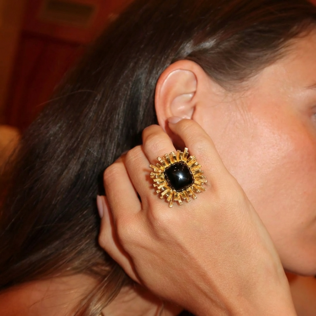 Obsidian Set Urchin Ring by Tay Jewellery on curated-crowd.com