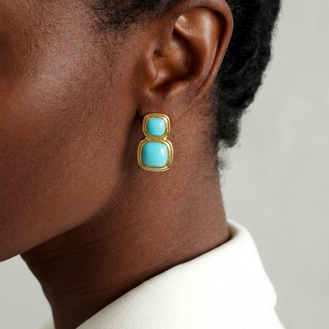 Two Stone Cushion Shape Amazonite 'Double wire' Eardrops by Tay Jewellery on curated-crowd.com