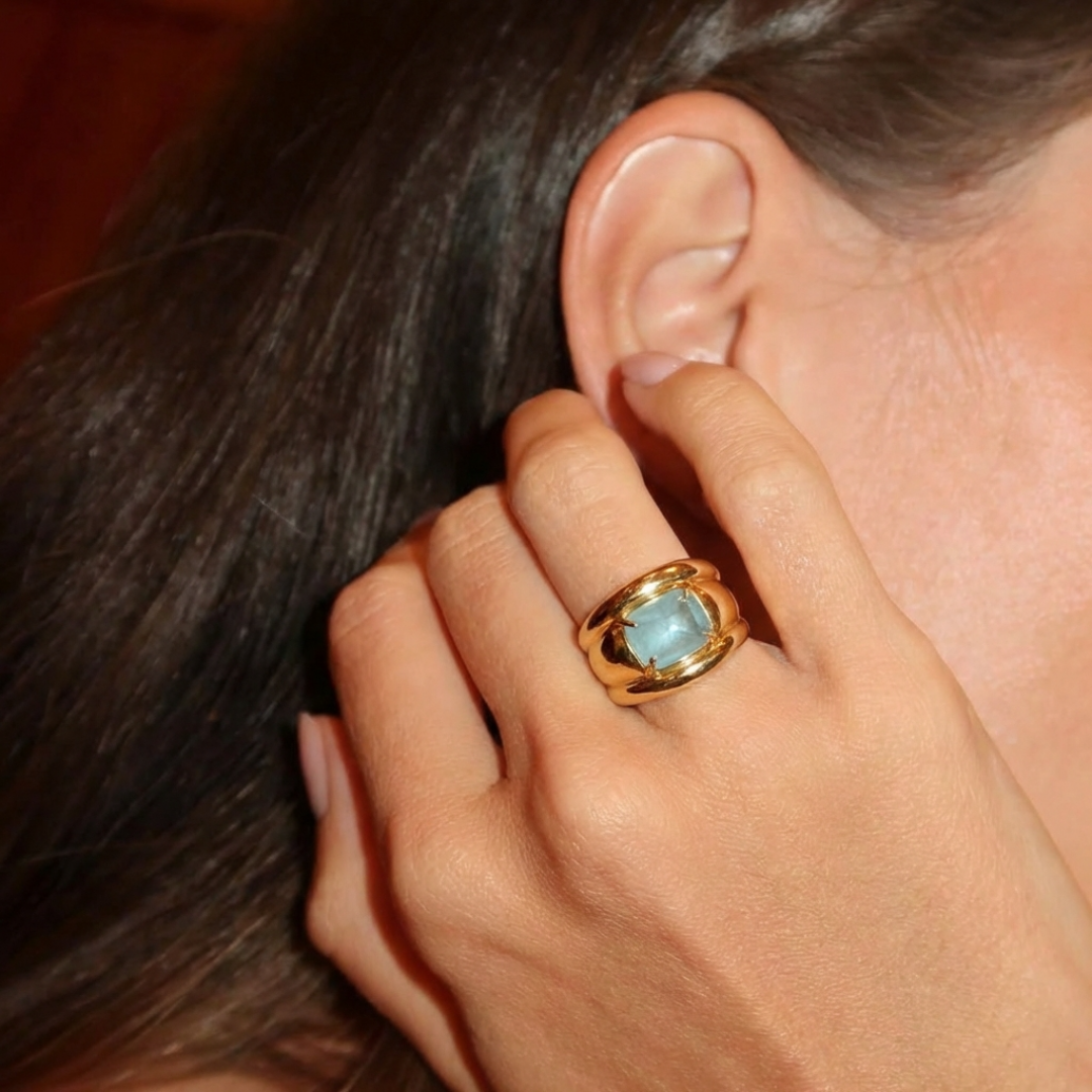 Aquamarine Sugarloaf Cabochon Set 'Octavia' Ring by Tay Jewellery on curated-crowd.com