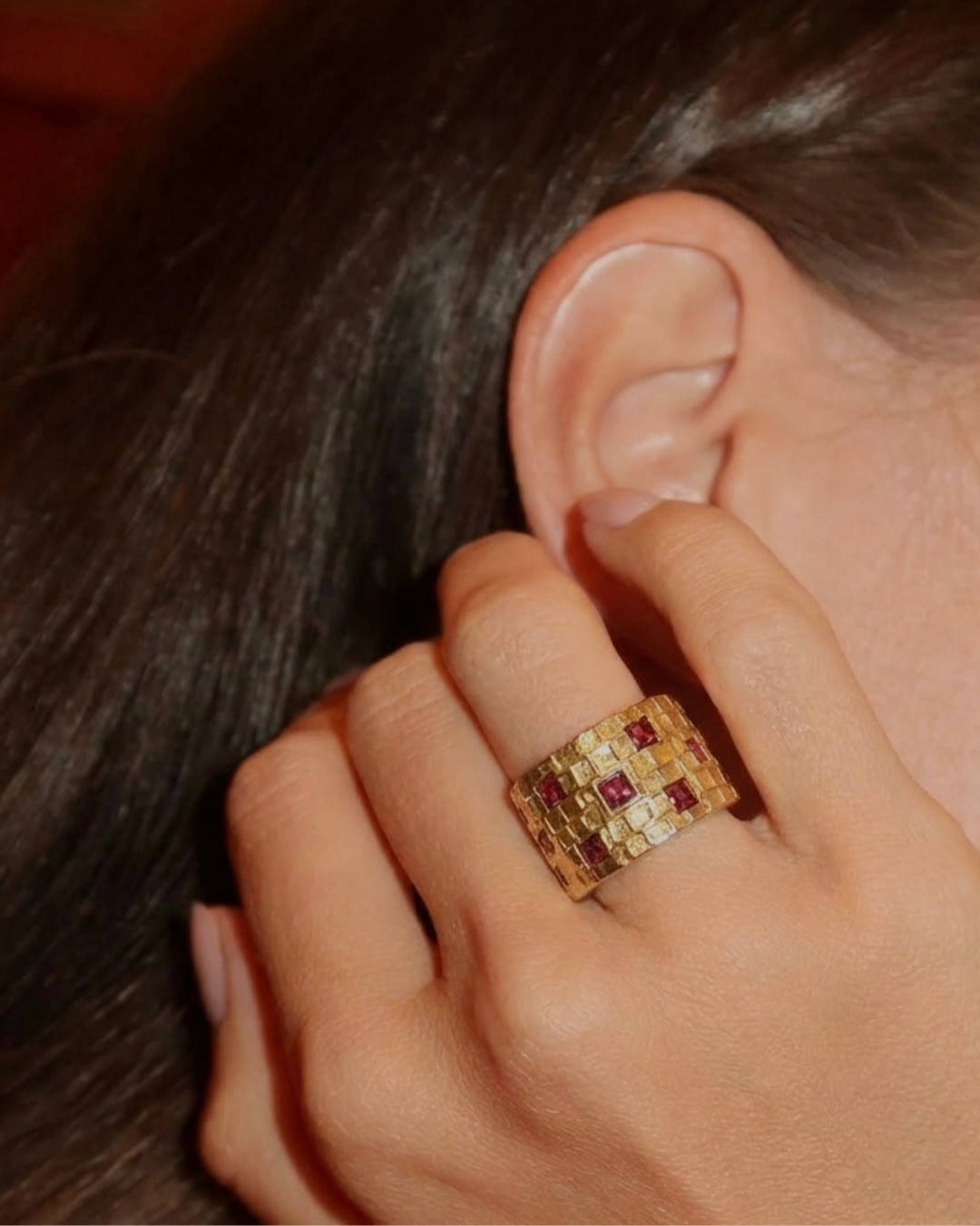 Amethyst Set Chiseled Tube Ring by Tay Jewellery on curated-crowd.com