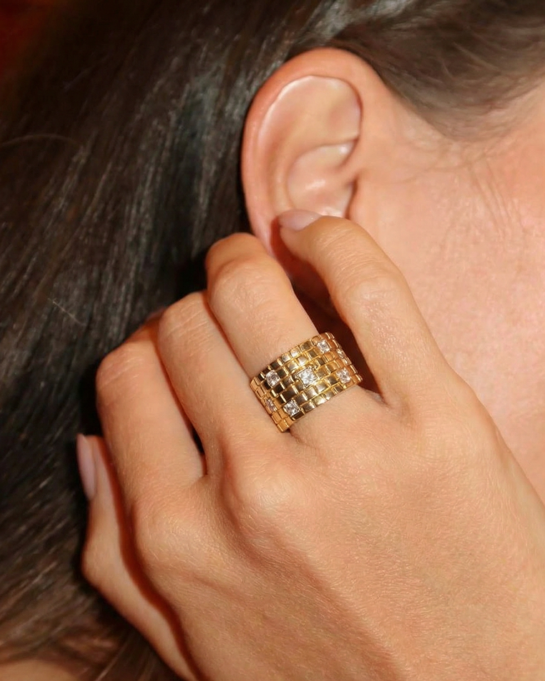 Aquamarine Chiseled Tube Ring by Tay Jewellery on curated-crowd.com