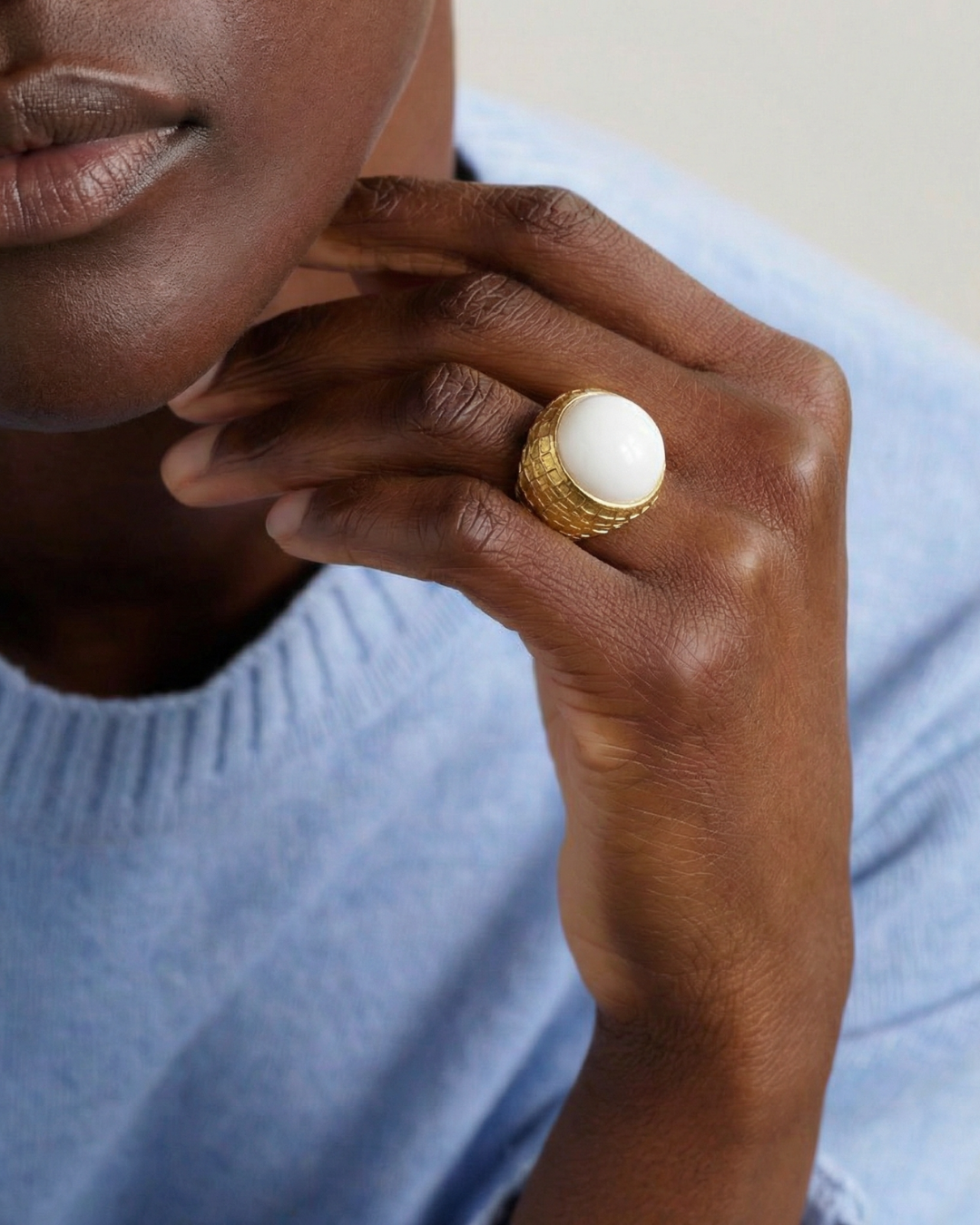 White Onyx Chiselled Ring by Tay Jewellery on curated-crowd.com