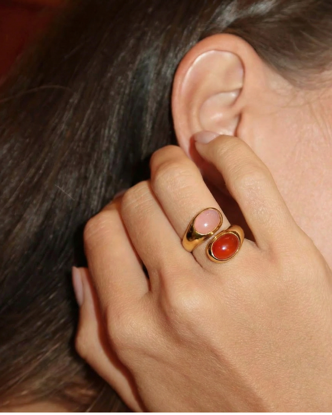 Pink and Peach Chalcedony Set Athena Ring by Tay Jewellery on curated-crowd.com