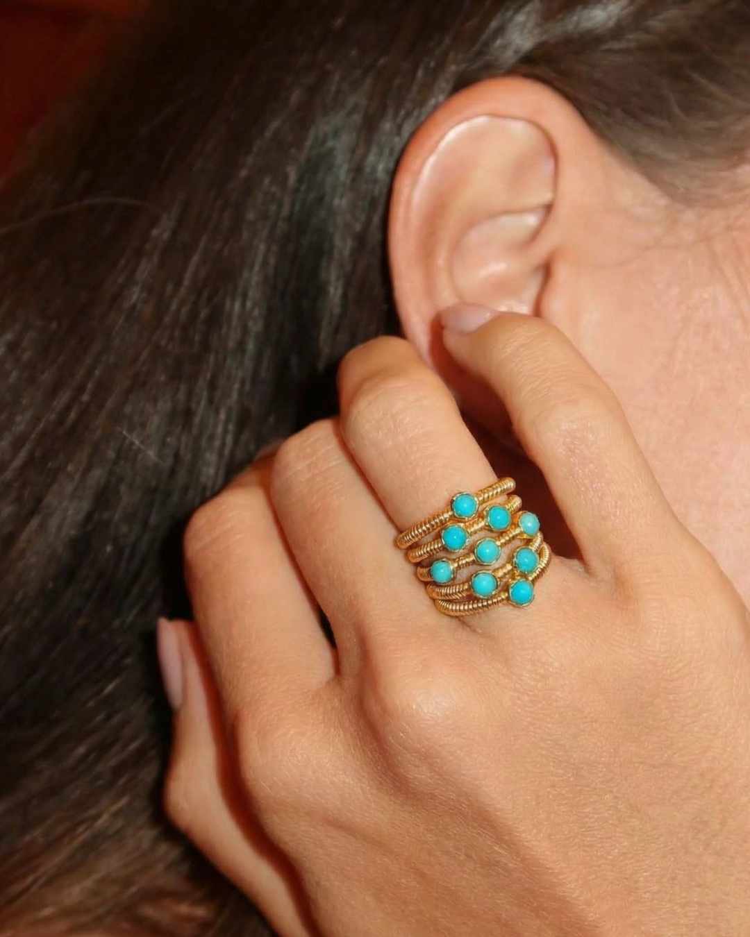 Turquoise Set Wirewrap Harem Ring by Tay Jewellery on curated-crowd.com