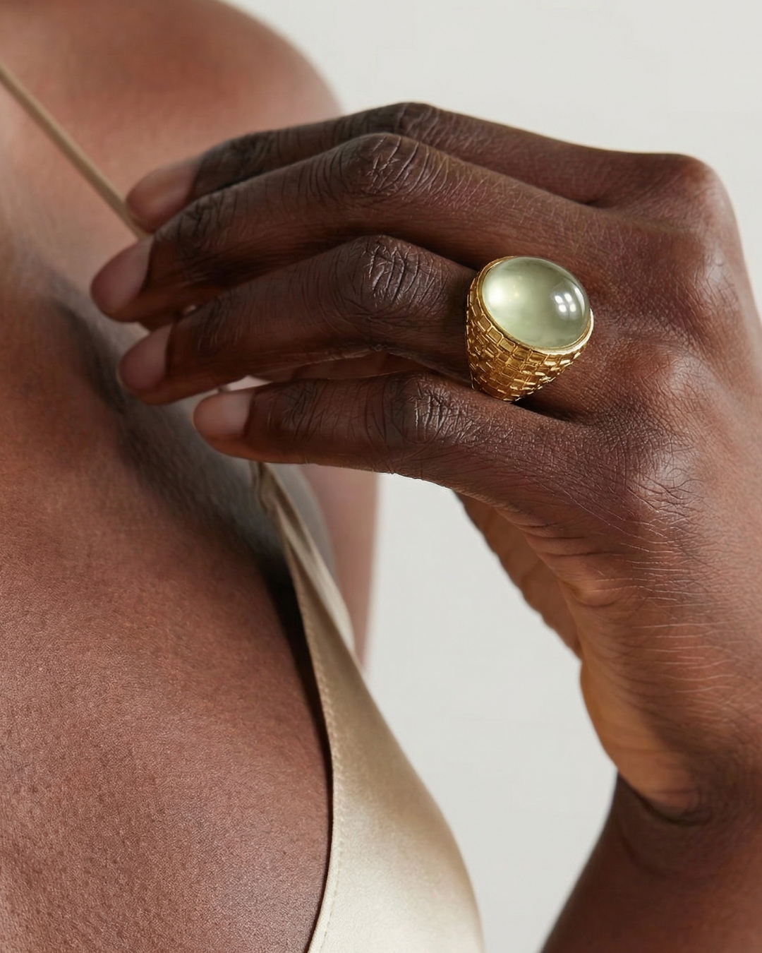 Prehnite Set Chiselled Ring by Tay Jewellery on curated-crowd.com