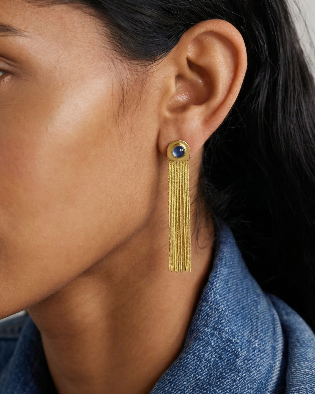 Kyanite Set Chain Tassel Eardrops by Tay Jewellery on curated-crowd.com