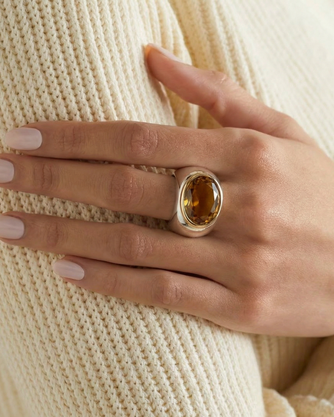 Champagne Quartz Set Tube Ring by Tay Jewellery on curated-crowd.com