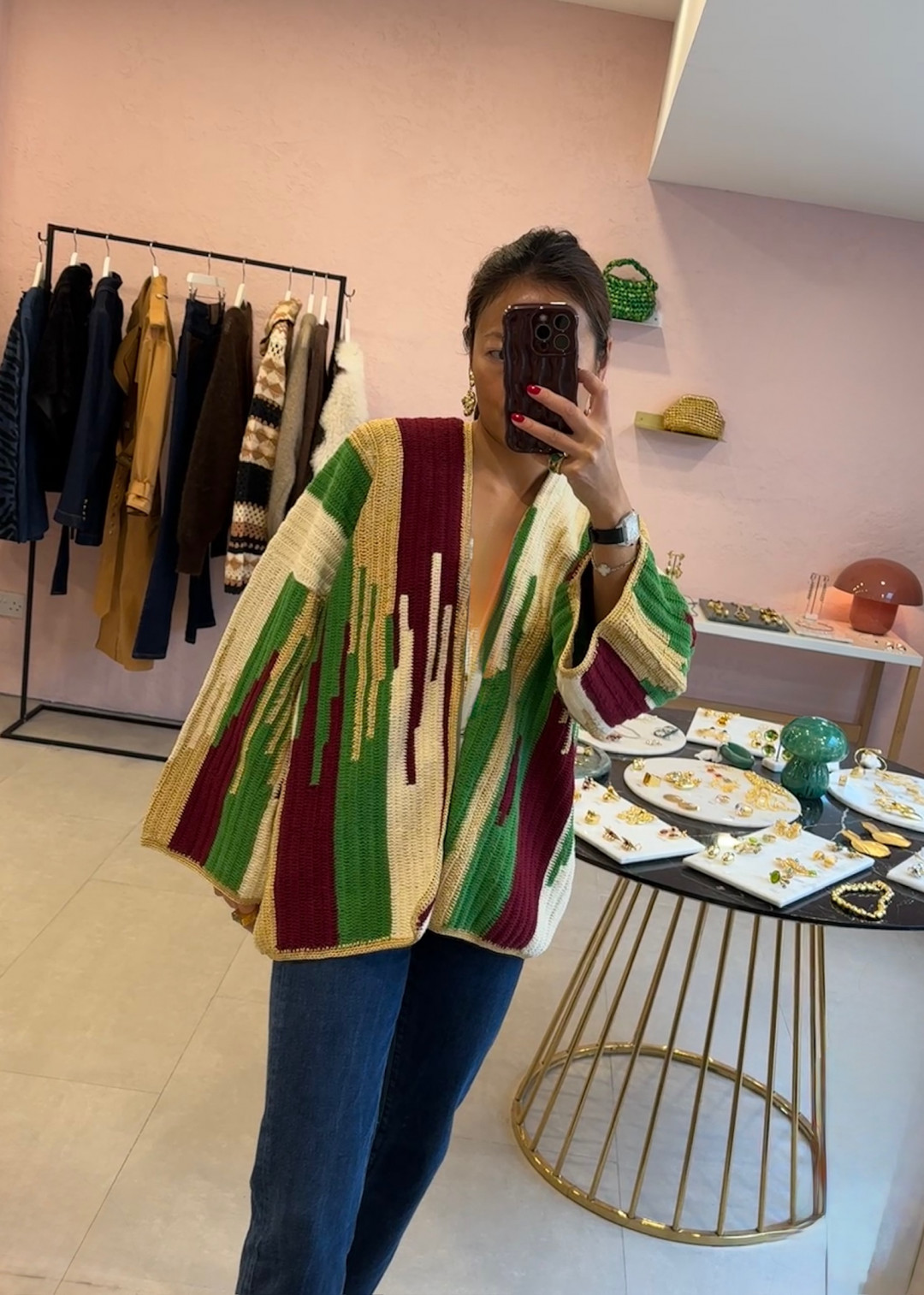 Jade Jacket Beige Burgundy by Jessica K on curated-crowd.com