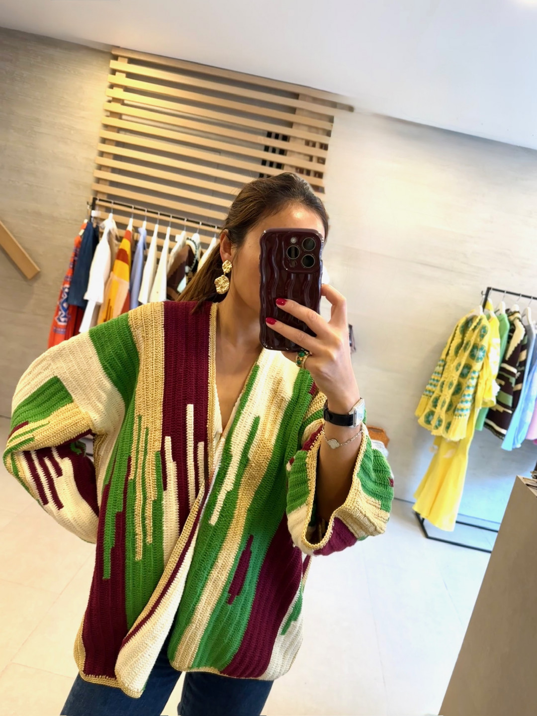 Jade Jacket Beige Burgundy by Jessica K on curated-crowd.com