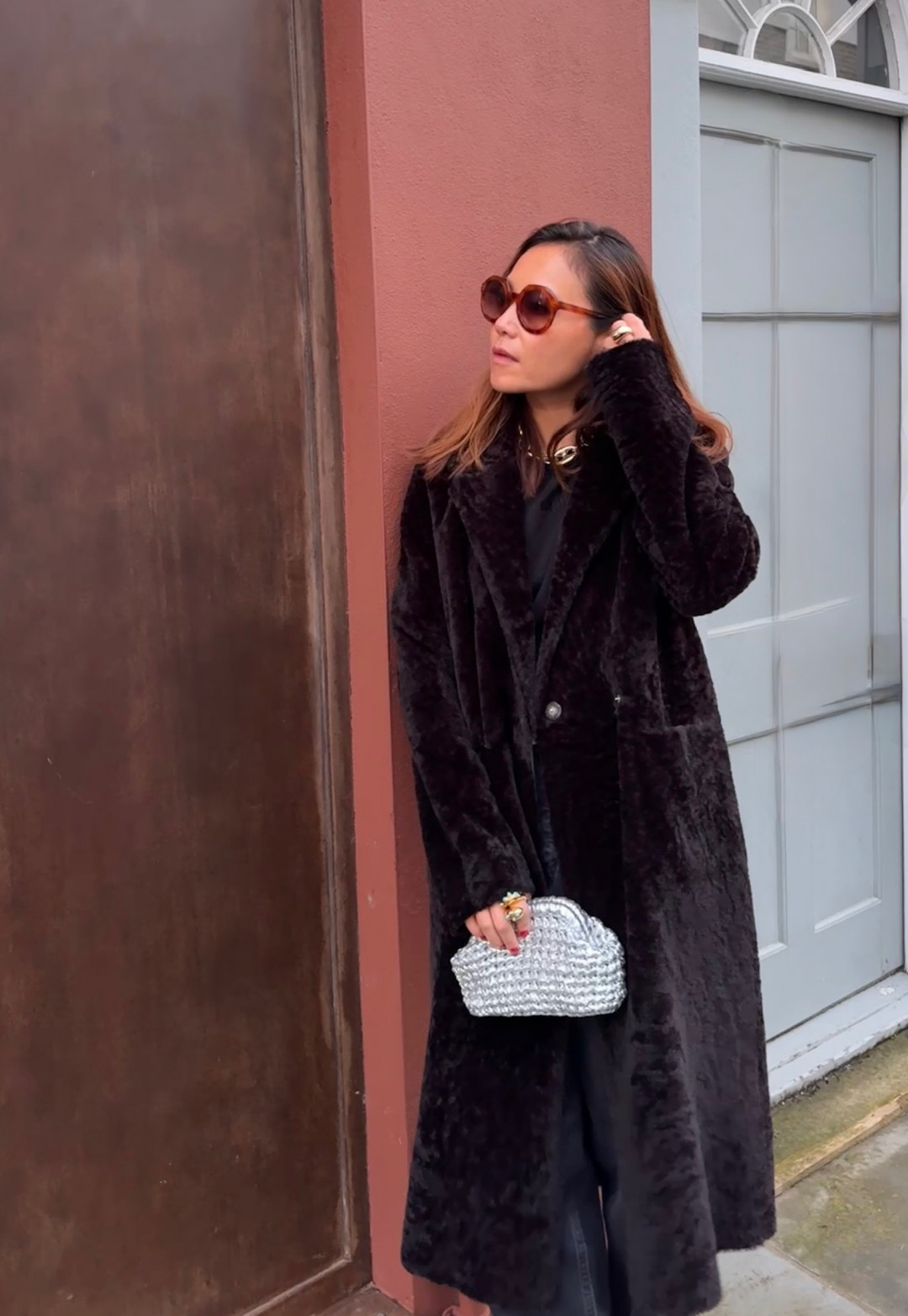 Serenade Shearling Coat in Dark Brown by Curated Crowd Collective on curated-crowd.com