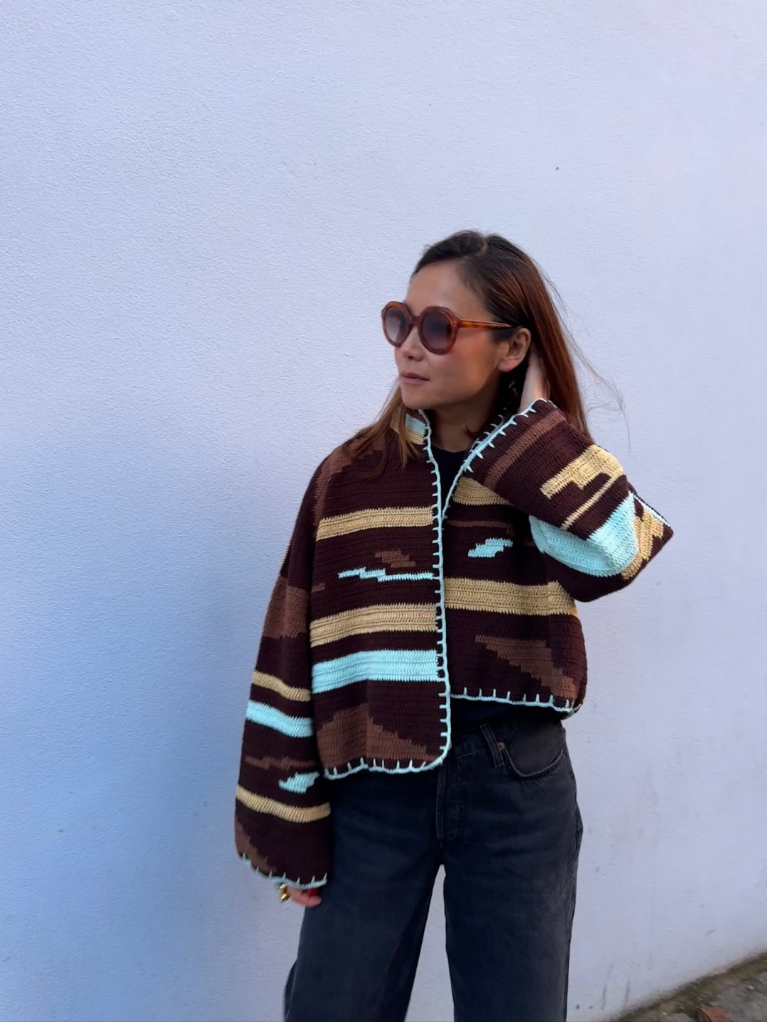 Kiona Jacket Short Brown Aqua by Jessica K on curated-crowd.com