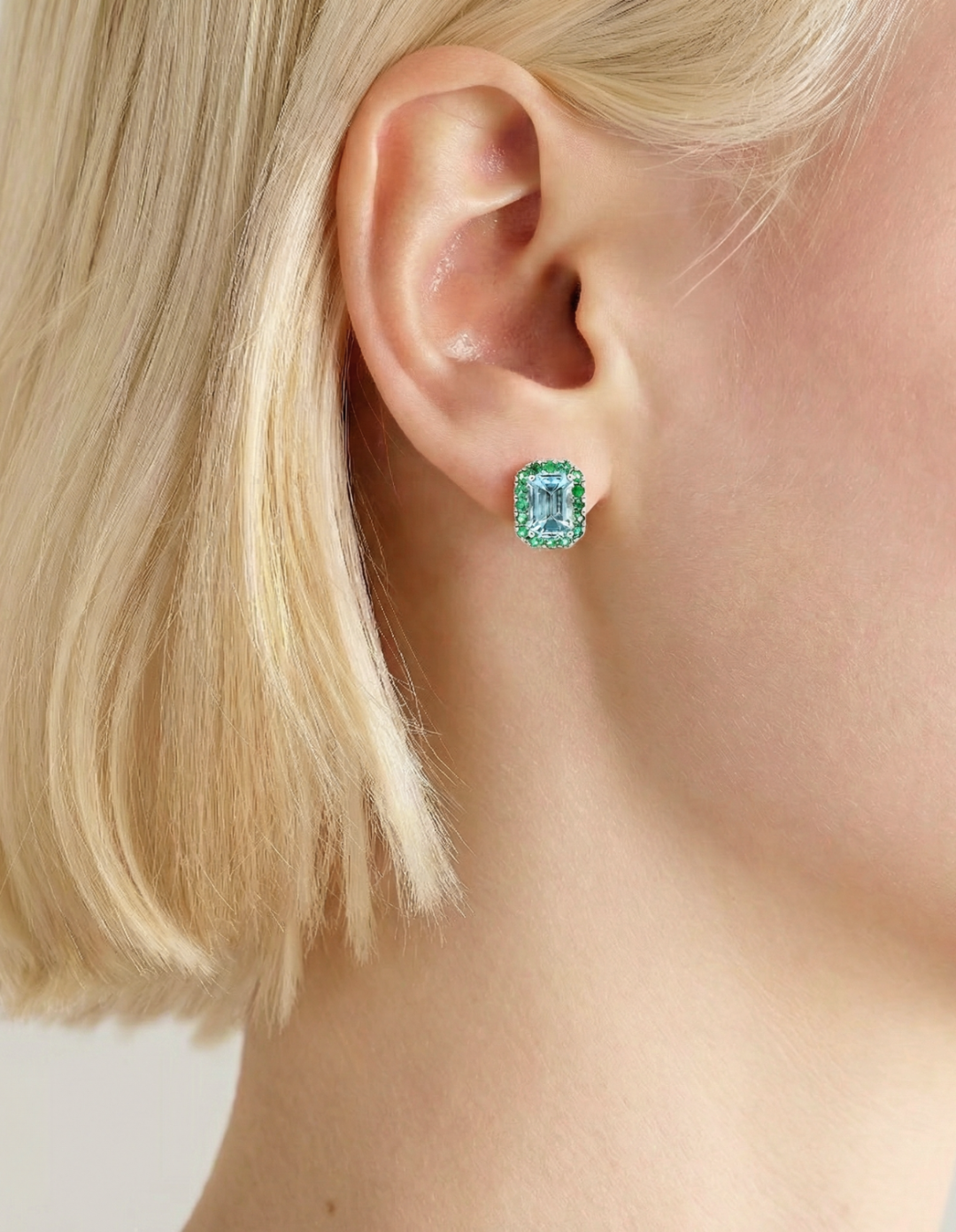 Azure Aquamarine Studs with Emerald by Kiaash on curated-crowd.com