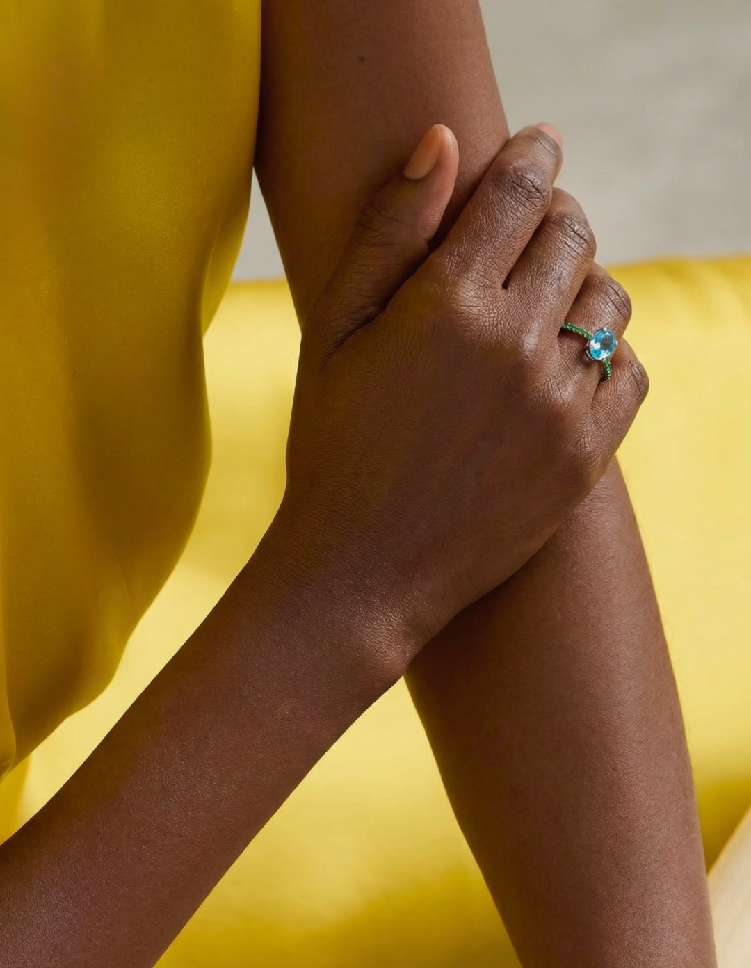 Azure Aquamarine Oval Ring with Emerald by Kiaash on curated-crowd.com