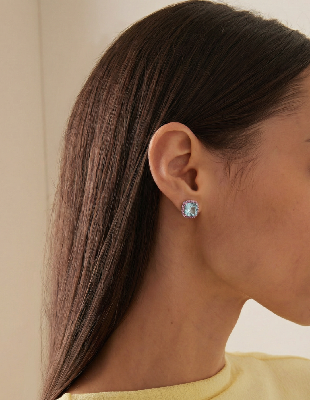 Azure Aquamarine Cushion Studs by Kiaash on curated-crowd.com
