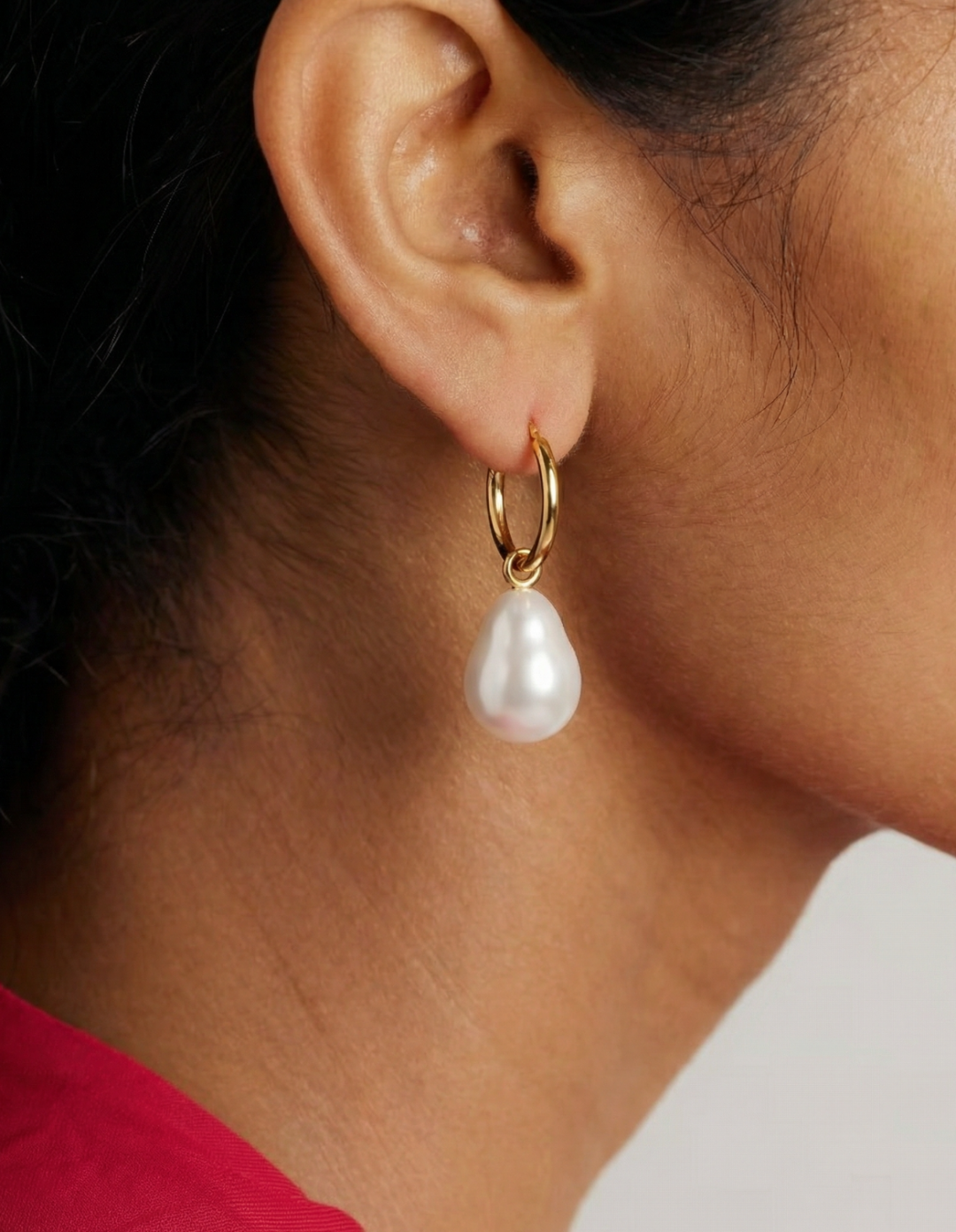 Lulu Pearl Drop Hoop Earrings by Kiaash on curated-crowd.com