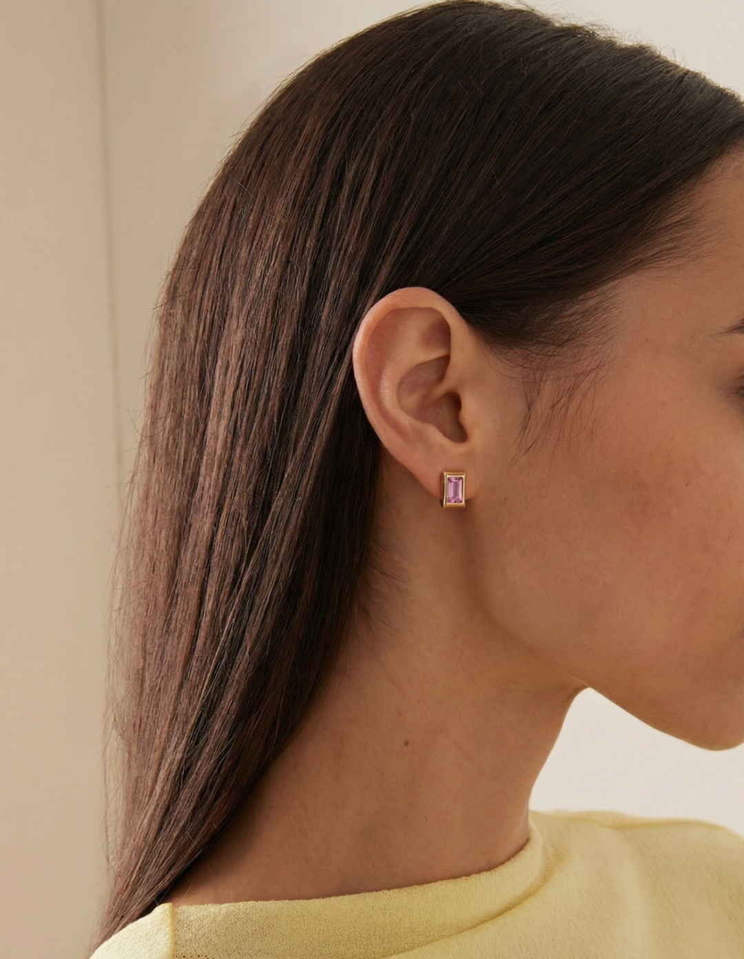 Cleo Pink Sapphire Baguette Studs by Kiaash on curated-crowd.com