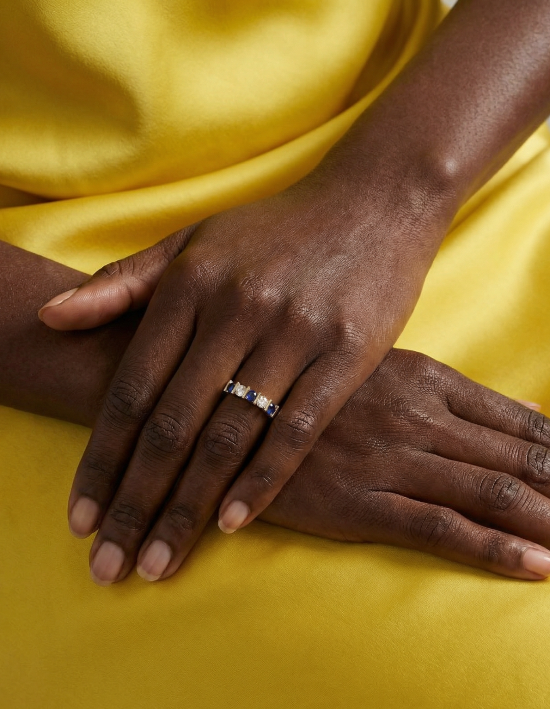 Sapphire and Diamond Half Eternity Ring by Kiaash on curated-crowd.com