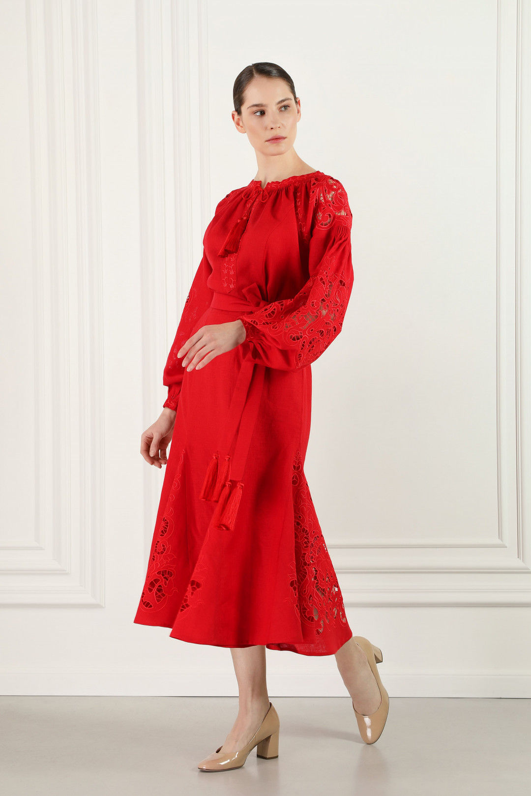 Mariyana Red Midi Dress by FOBERINI on curated-crowd.com