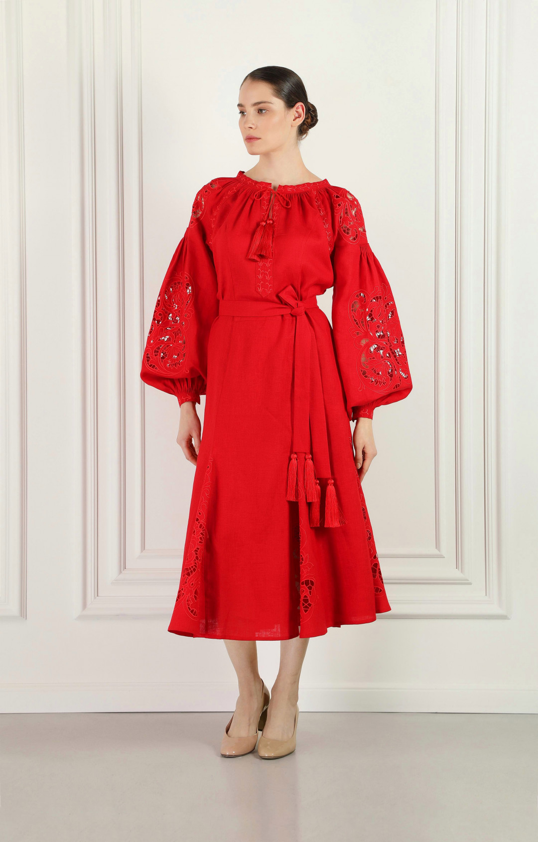 Mariyana Red Midi Dress by FOBERINI on curated-crowd.com