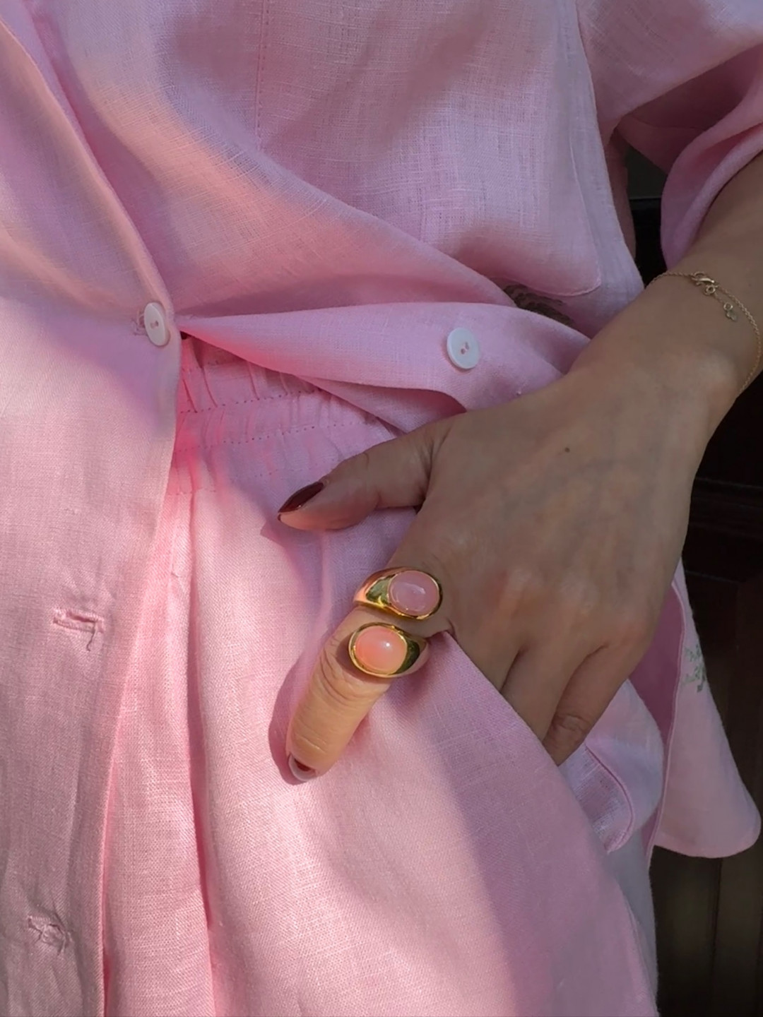 Pink and Peach Chalcedony Set Athena Ring by Tay Jewellery on curated-crowd.com