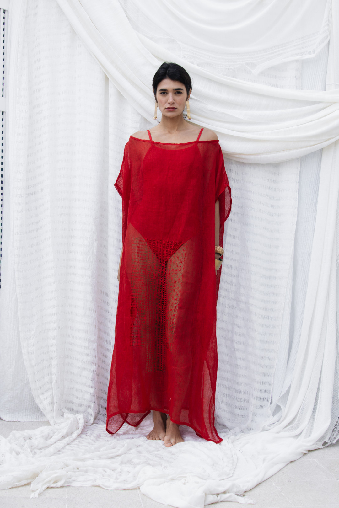 Athena Front Embroidered Kaftan by BARAA on curated-crowd.com