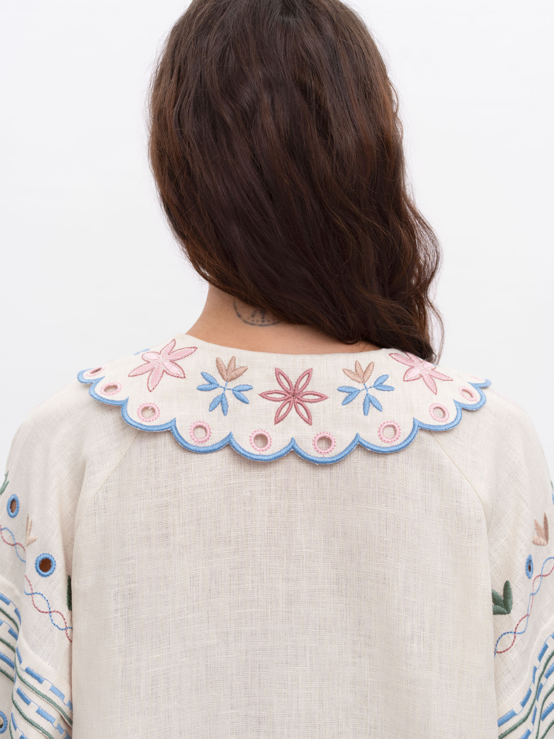 Beige Embroidered Shirt with Collared Bandura by Etnodim on curated-crowd.com
