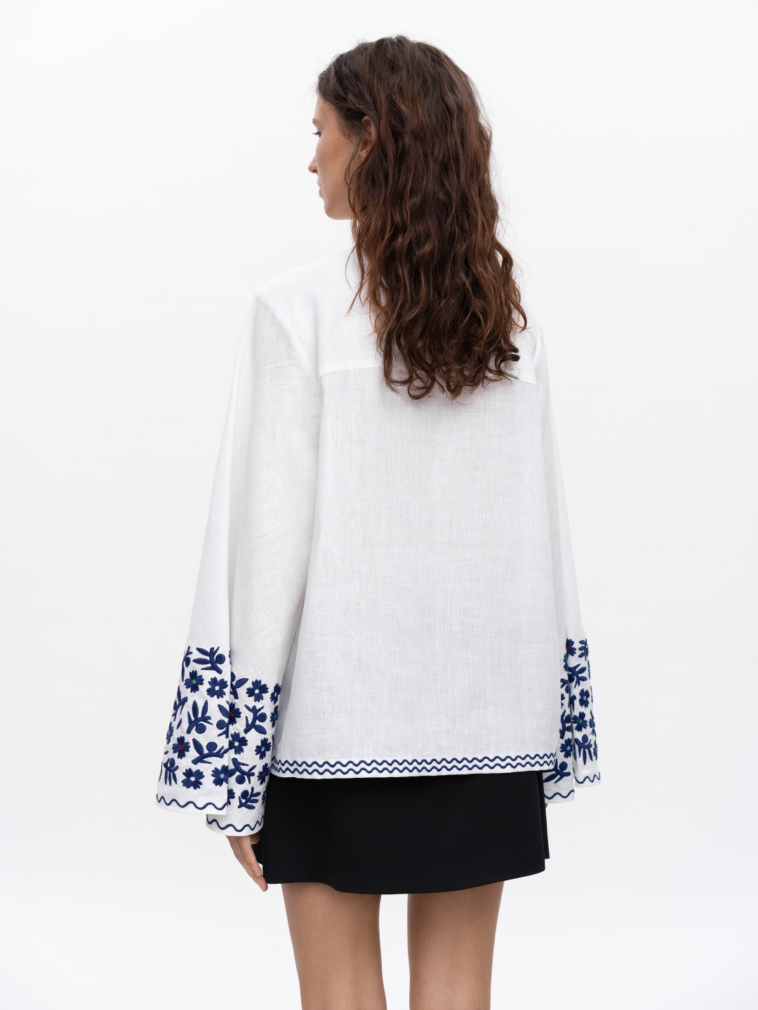 Embroidered Linen Blouse with Wide Sleeves 'Teren Syniy' by Etnodim on curated-crowd.com