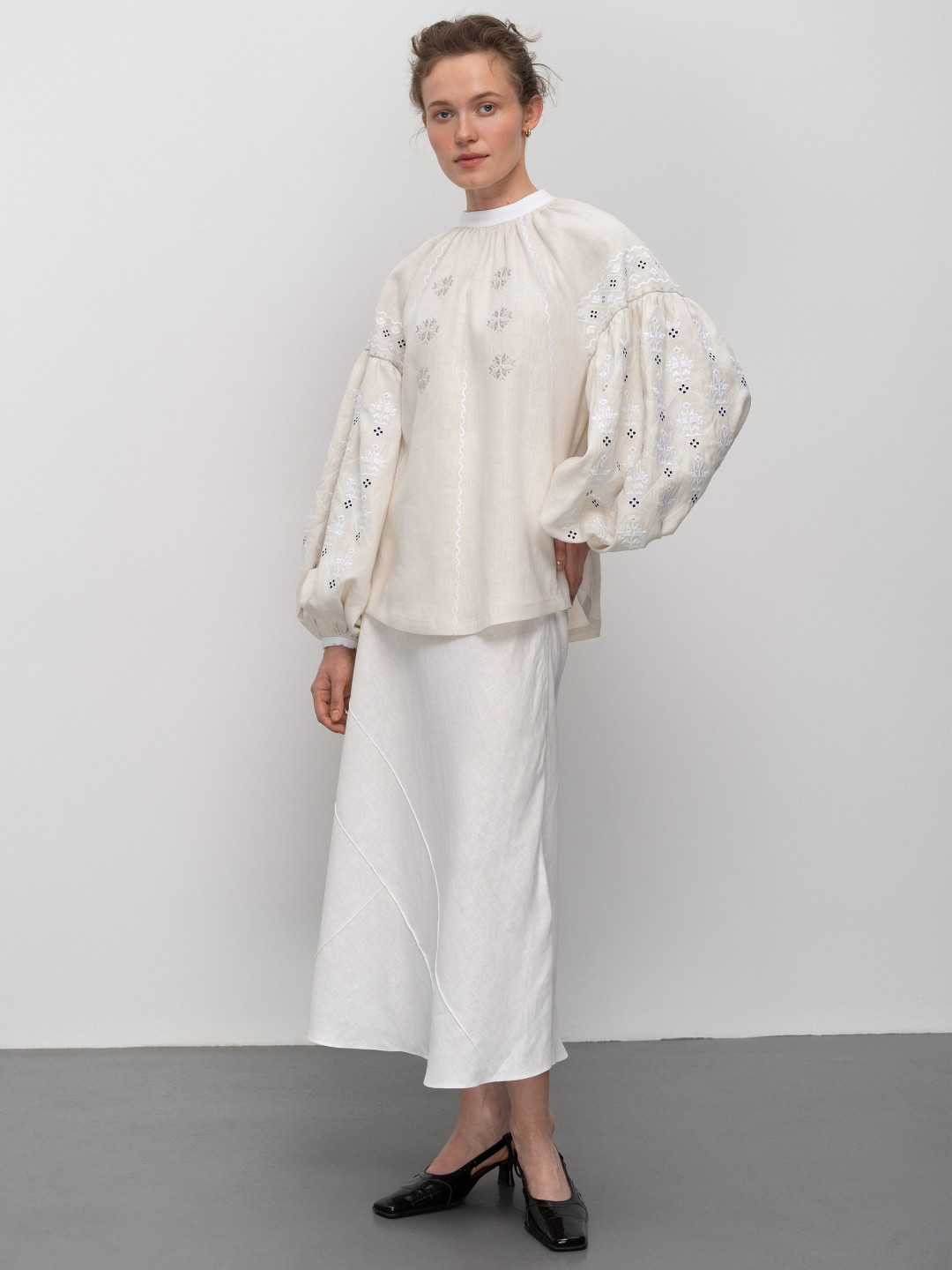 White Embroidered 'Poltavska' Blouse by Etnodim on curated-crowd.com
