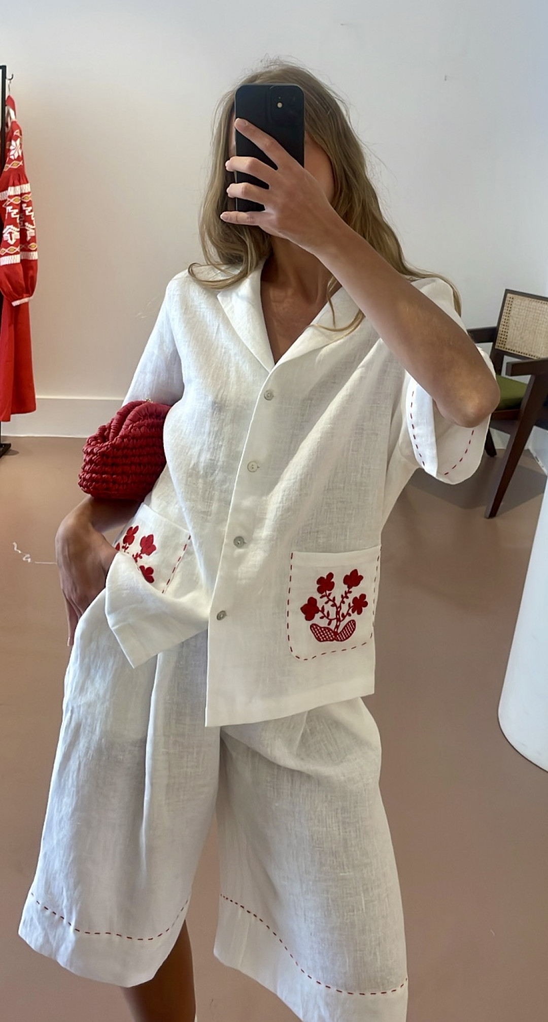 Homeland White Linen Co-Ord with embroidery by AG Studio on curated-crowd.com