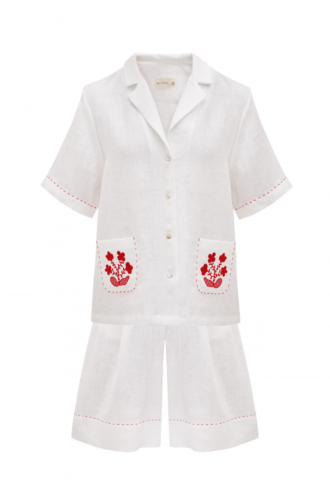 Homeland White Linen Co-Ord with embroidery by AG Studio on curated-crowd.com