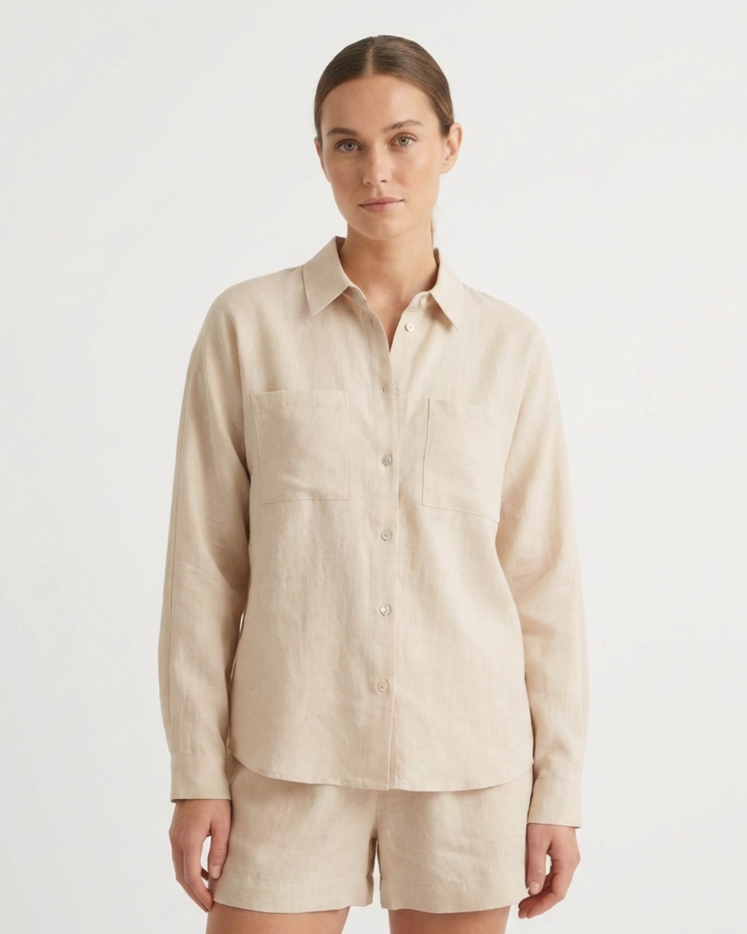 Havana Beige Linen Shirt by AG Studio on curated-crowd.com