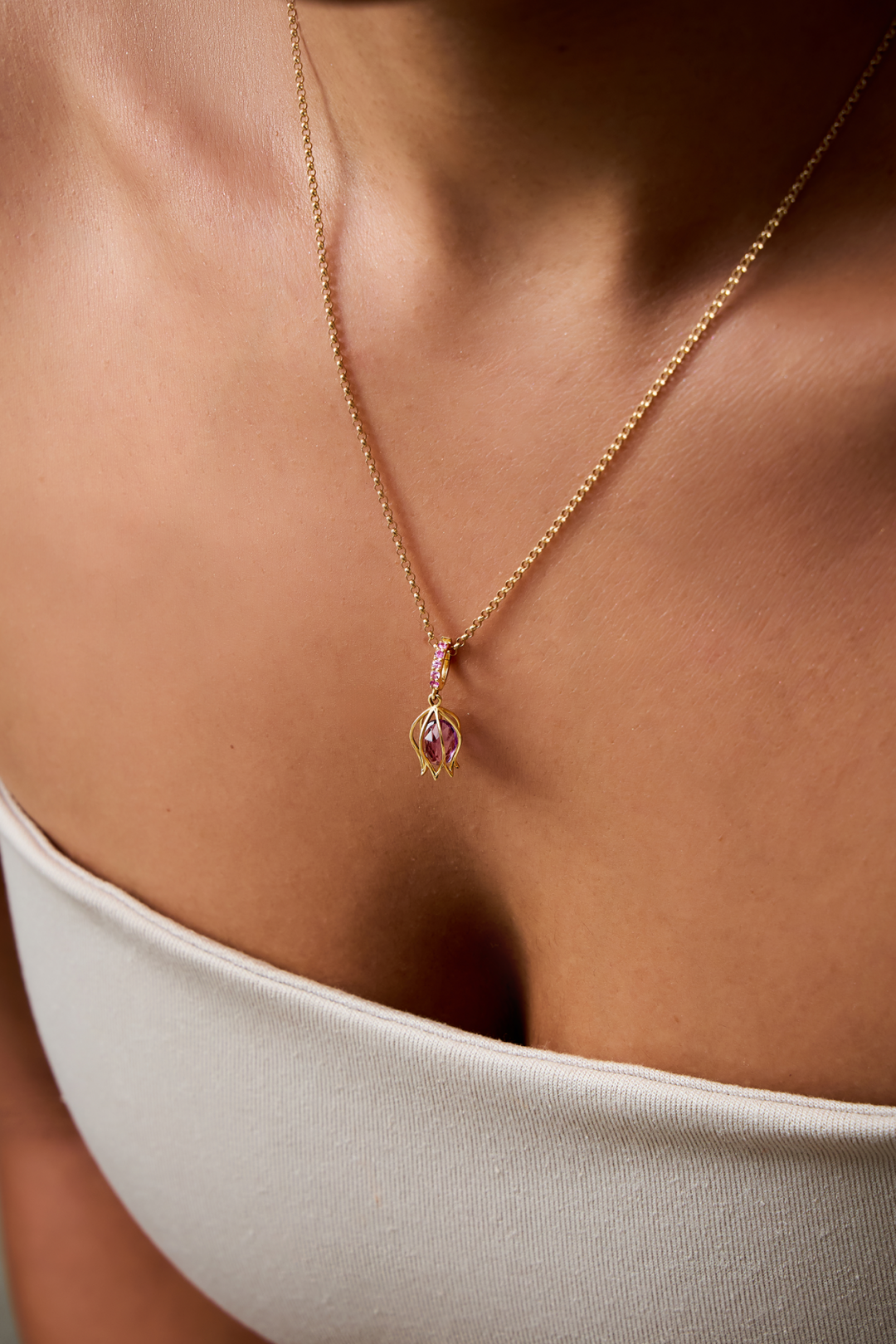 Tulip Amethyst Charm Pendant by Tripat Jewellery on curated-crowd.com