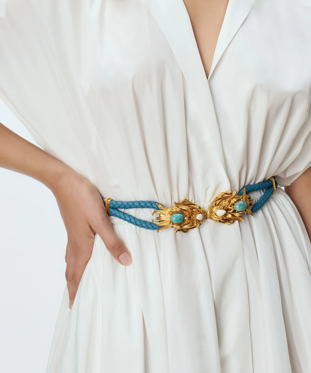 Blue Gold Dragonfish Statement Belt by Sonia Petroff on curated-crowd.com